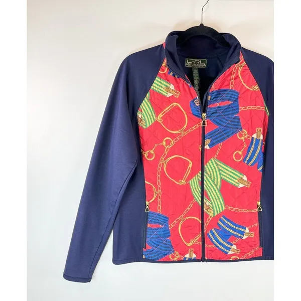 VINTAGE LRL Lauren Active Jacket Blue Full Zip Quilted Equestrian Stretch Large - Image 4