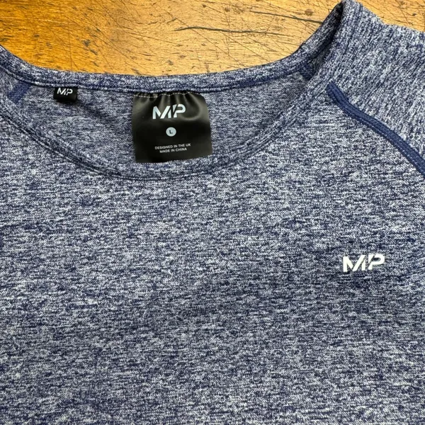 MP‎ Women Sport Crop Top Seamless Ribbed Heathered Blue Size L Gym Workout - Image 2
