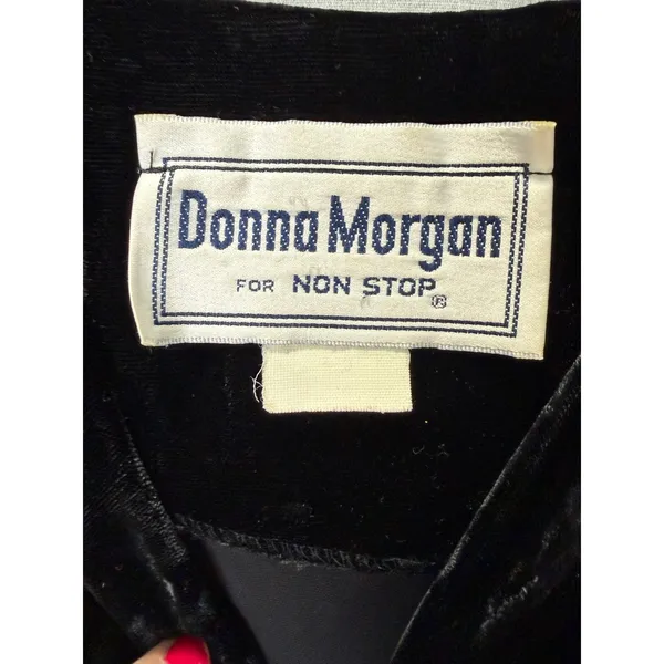 Vintage Donna Morgan Black Velvet Maxi Dress Long‎ Sleeve Side Zip 13/14 - Image 2
