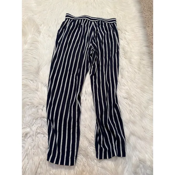Womens Pull On Pant Navy Blue White Stripes Elastic Waist Lightweight Semi-Sheer - Image 6