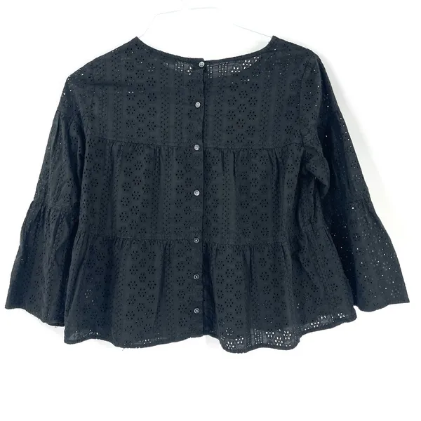 Madewell Black Eyelet Tiered Button Back Top - Image 7