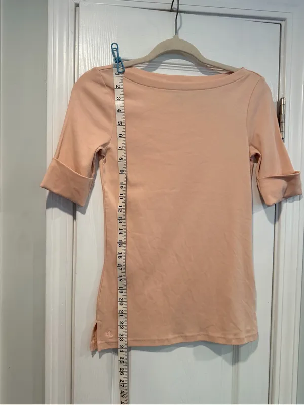 NWOT LRL Lauren Ralph Lauren Size XS Pink Boat Neck Cuffed Sleeve Top Cotton - Image 5