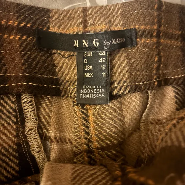 MNG by Mango Wool Plaid Brown and Tan Shorts with Drawstring Waist - Image 5