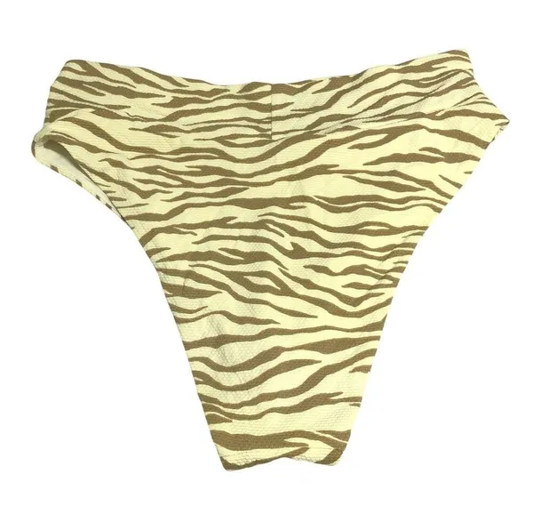 Aerie Bikini Bottom High Cut Cheeky Textured High Rise Tiger Stripe Beige XL - Image 2