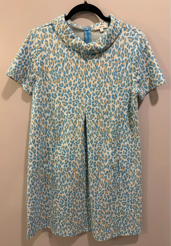 Tyler Boë Animal Print Collared Kristen Dress Cream Blue Tan - Image 3