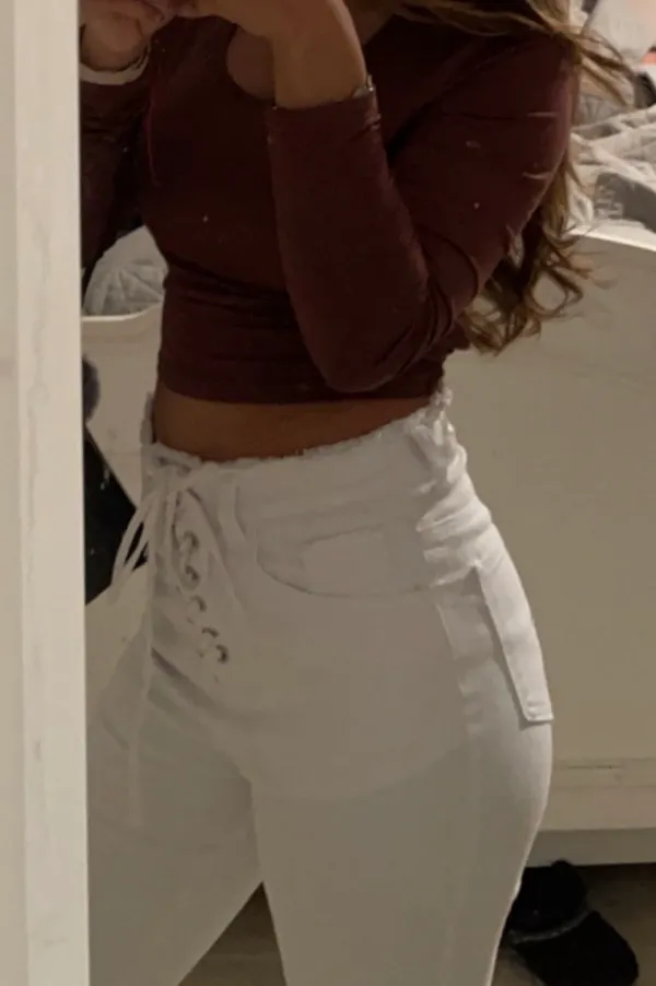 Shein White Lace-Up Flare High-Waisted Front Jeans - Image 2