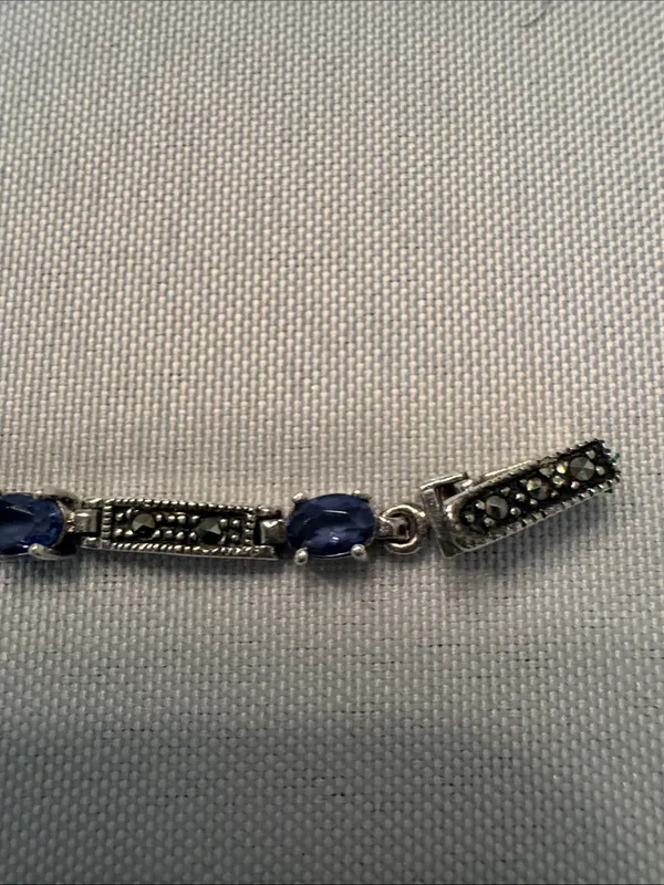 Elegant Sterling Silver 925 Blue Gemstone Link Bracelet - Women Jewelry - Image 4