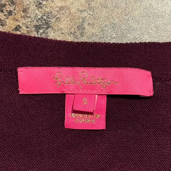 Lilly Pulitzer Sweater Glenda Coolmax Boho Fringe Western Cabernet Berry Small - Image 3