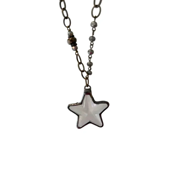 Star Pendant Necklace Celestial Y2K Boho Statement Gunmetal Gray - Image 4