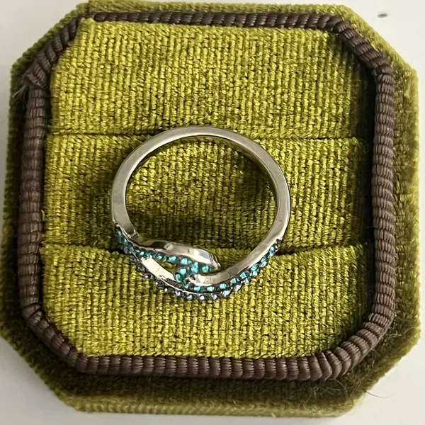 Wave Design Gorgeous Shades of Blue Gemstones Titanium Steel Statement Band S 6 - Image 4