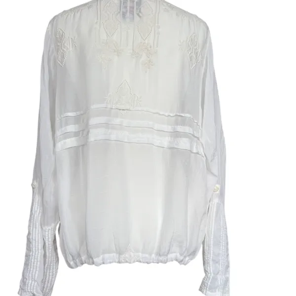 Johnny Was‎ White Embroidered Long Sleeve Sheer Blouse Sz M - Image 10