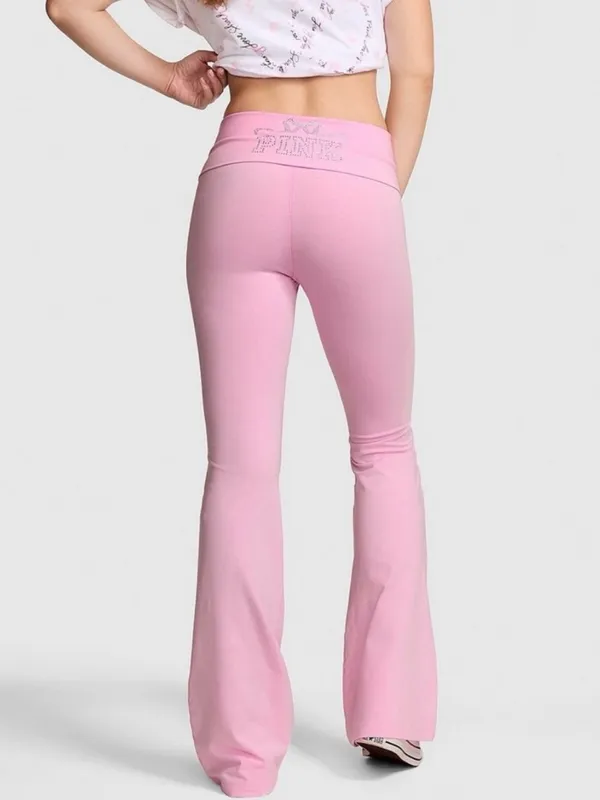 🎀🍭PINK x LoveShackFancy Foldover Flare Leggings Pink Lollipop Coquette Girl XL - Image 7