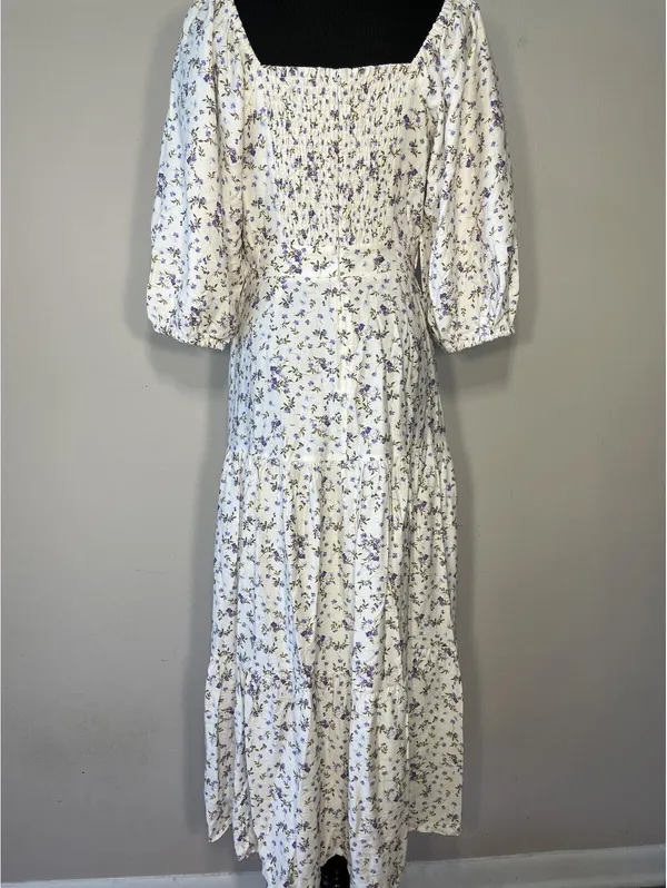 MINKPINK Hailey Floral Puff Sleeve Cutout Midi Dress Sz M - Image 5