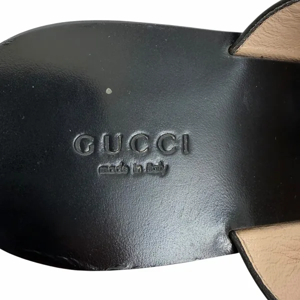 Gucci Black Leather Thong Sandal Gold Double G Logo Size 37 - Image 13