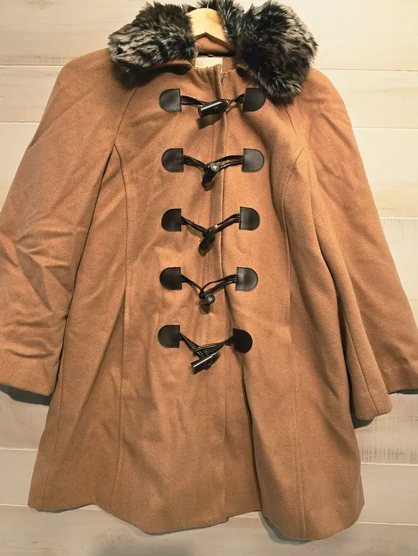 {6} Anthropologie Elevenses Removable Faux Fur Toggle Peacoat In Camel - Image 3