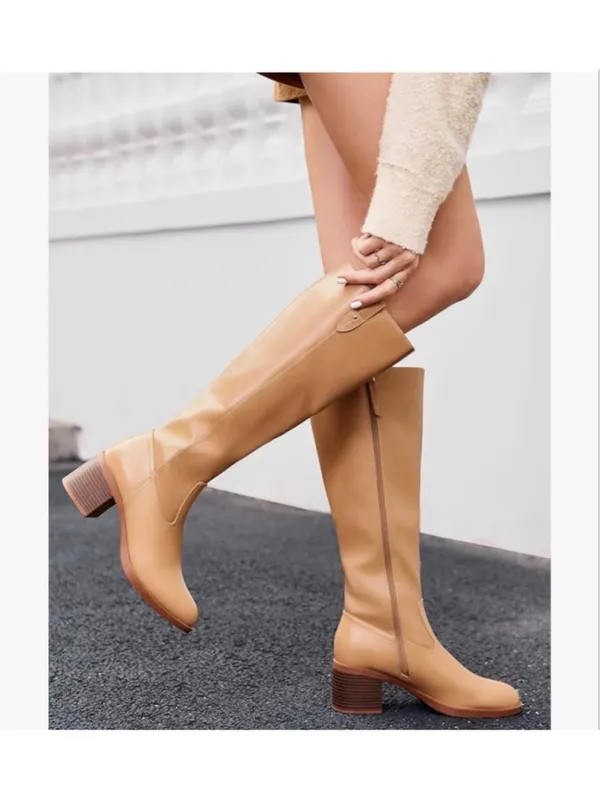 NEW Coutgo Knee High Low Chunky Heel Round Toe Tall Boots 11 - Image 2