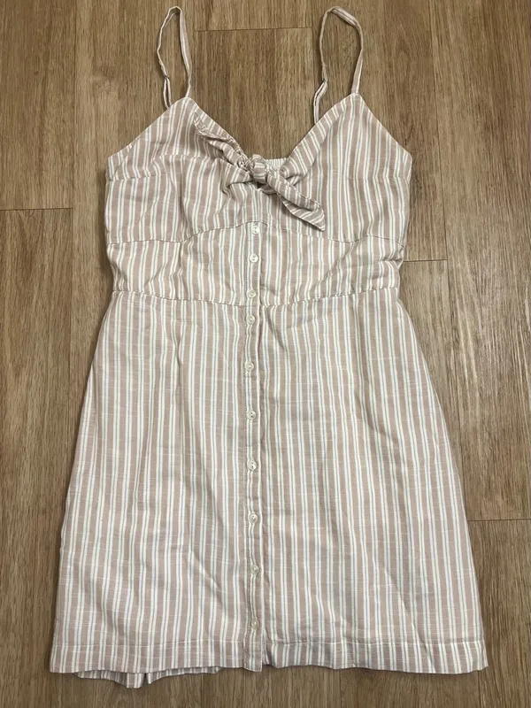 Abercrombie & Fitch Cream and Pink Striped Tie-Front Mini Dress - Image 3