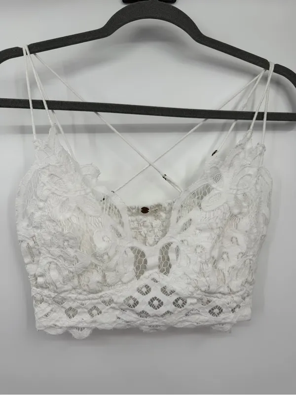 Free People FP One Adella Lace Bralette M White Crochet Boho Crop Top - Image 3