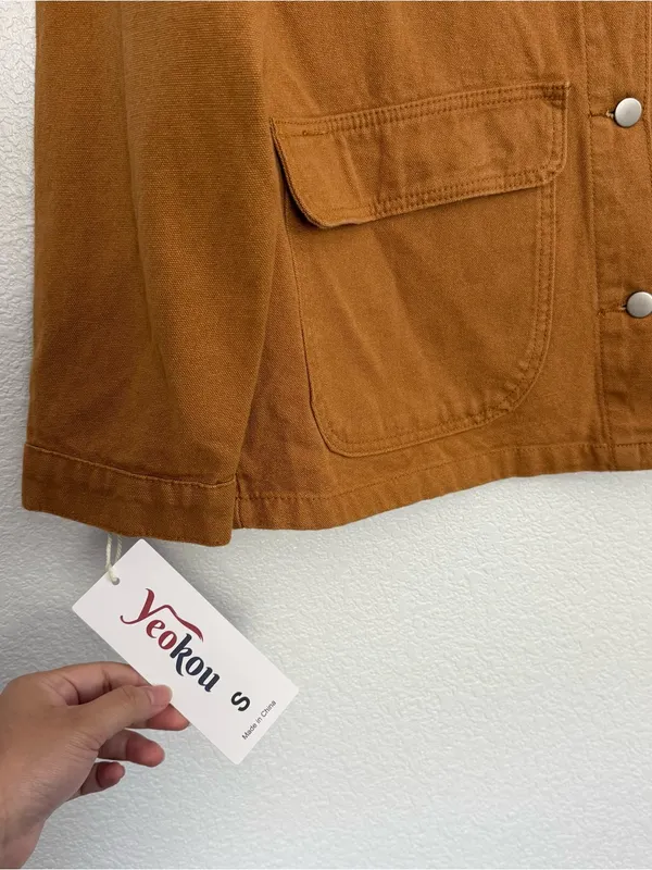 NWT Relaxed Oversized Brown Canvas Chore Jacket Small - Image 2