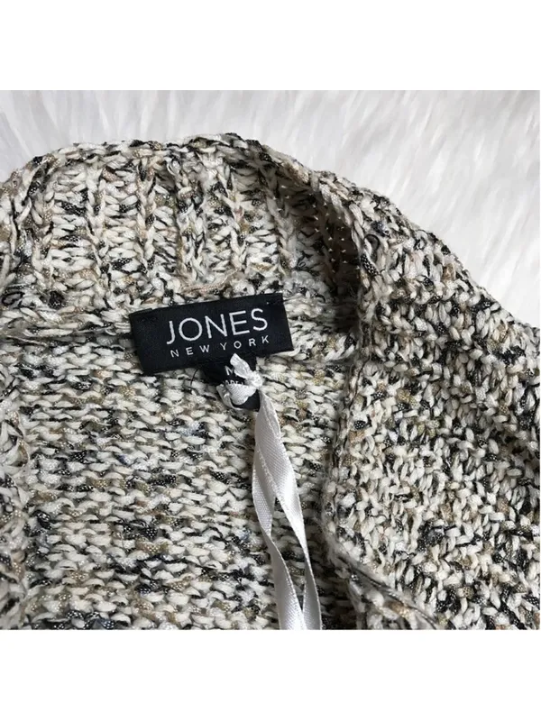 NEW Jones New York Black Cream & Gray Chunky Knit Waterfall Vest Medium NWOT - Image 7