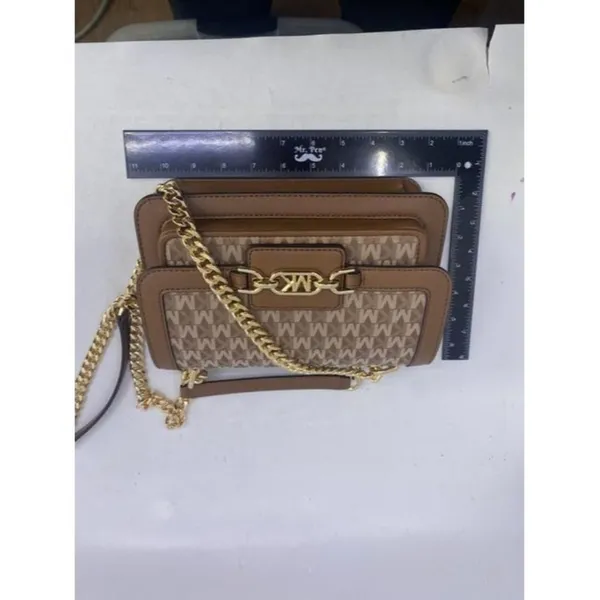 Michael Kors New Medium Logo Allover Brown Coated Canvas Cross Body Bag - Image 4