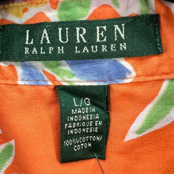 Lauren Ralph Lauren Shirt Womens L Orange Floral Cotton Button Front 3/4 Sleeve - Image 12