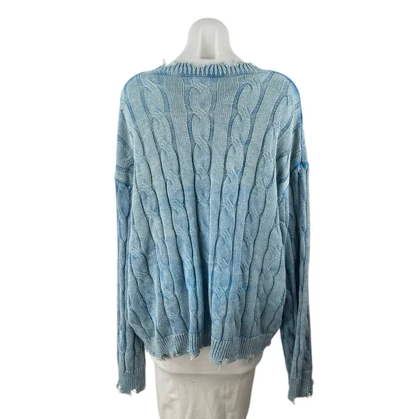POL Women's Blue Cable Knit Distressed Long Dolman Sleeve Sweater Top Size L - Image 2