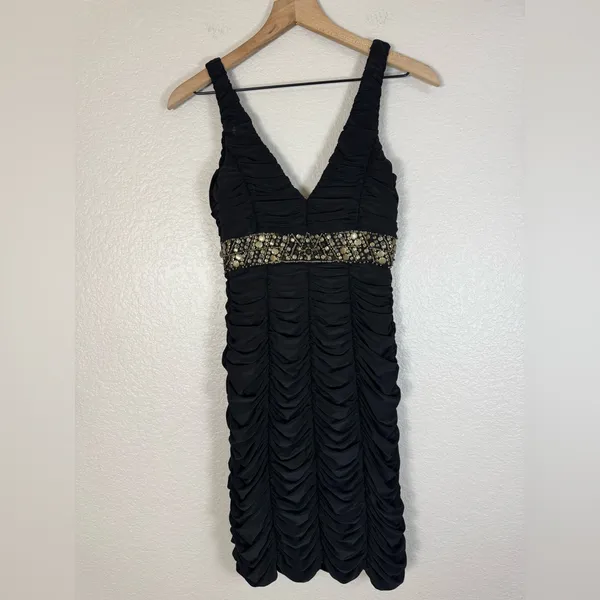 Vintage Sue Wong Nocturne Black Ruched Beaded Mini Dress size 8 - Image 5