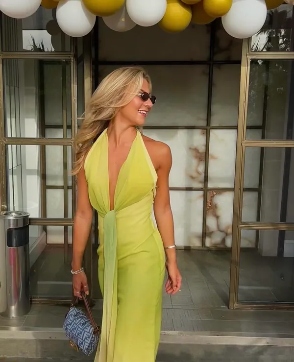 Zara elegant Yellow lime green Halter maxi dress evening wedding party - Image 9