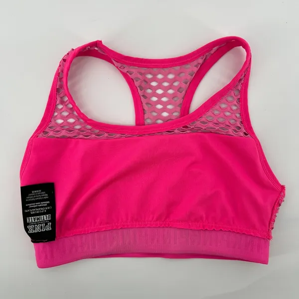 Victorias Secret PINK‎ Women S Ultimate Unlined Racerback Sports Bra Pink Mesh - Image 3