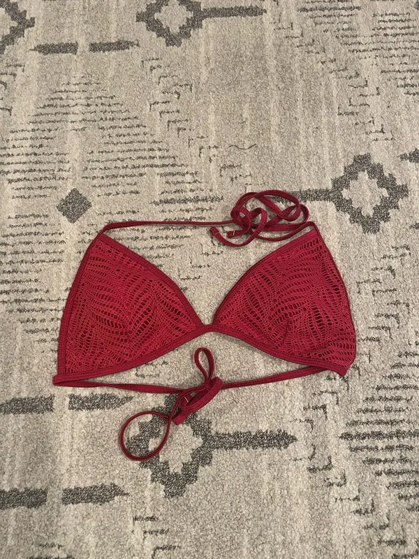 Berlook Burgundy Crochet Halter Triangle Bikini Top - Image 3