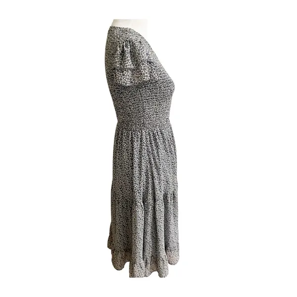 Bohme Midi Dress Womens White Blue All-Over Micro Print Smocked Tiered Classic - Image 4