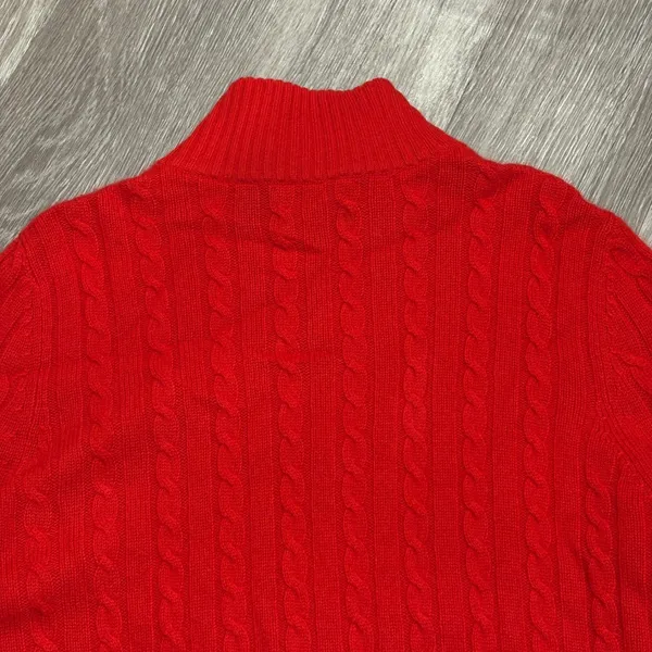 Ralph Lauren L-RL Red Cashmere Cable Knit Full Zip Cardigan Sweater 1X Preppy - Image 8