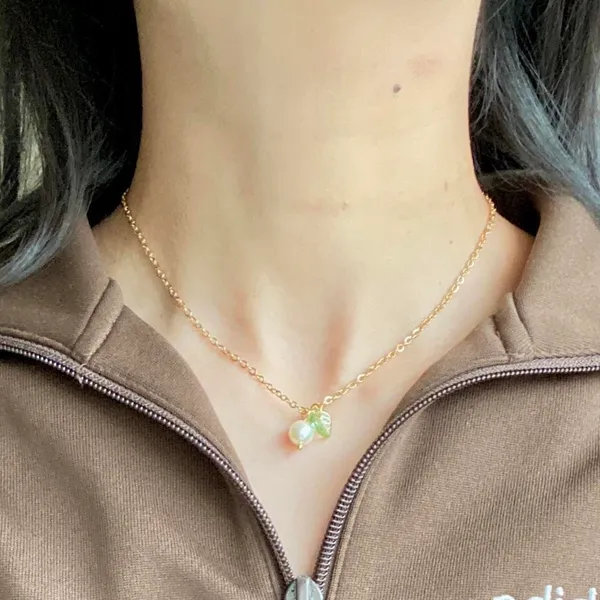 Handmade freshwater pearl & leaf fairy statement necklace🍃 - Image 5