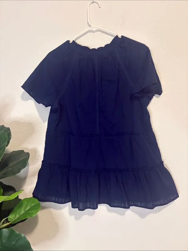 Wonderly Navy Tie-Front Ruffle Tiered blouse - Image 6