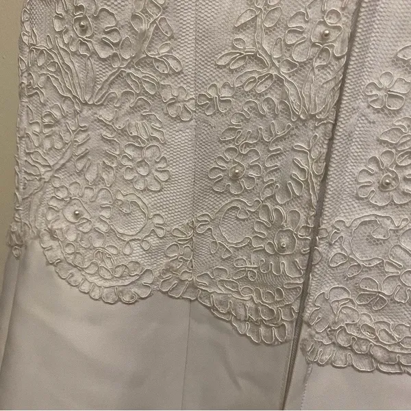 White Wedding Dress S Small Bust 32” Lace Tank Top Beaded Handmade Vintage READ - Image 14