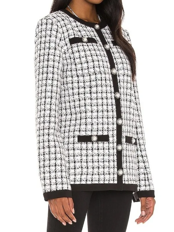 Lovers Friends Lucca Jacket Black White Metallic Sparkly Plaid Tweed Blazer Coat - Image 2