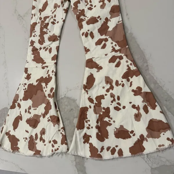 Altar’d State Cow Print Bell Bottom High Rise Flare Jeans Women’s XS White/Brown - Image 7