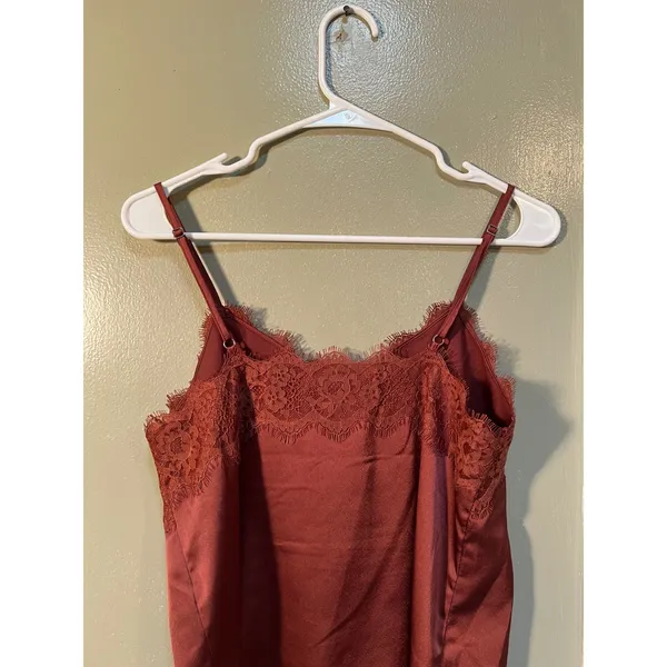 Abercrombie & Fitch Womens Sz Small Satin Lace Trim Cami Dusty Rose Pink Buttons - Image 6