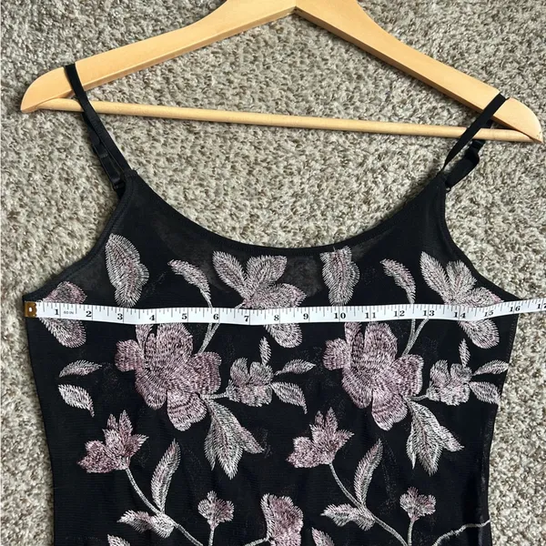 Express Black Sheer Bodysuit Pink Floral Embroidery Party Medium Going Out - Image 11
