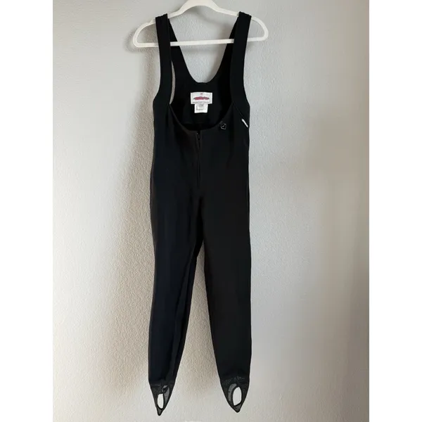 Vintage Obermeyer Skiwear Overalls Women's 6L Black Bibs Stirrups Wool‎ Blend - Image 3