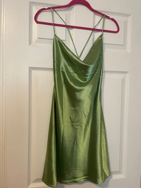 Princess Polly NWT Satin Green Slip Dress & Matching Shirt Set - Image 3