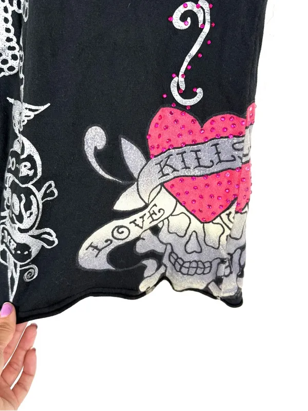 VINTAGE Y2K Ed Hardy AOP Embellished Love Kills Slowly Skull Butterfly Tee - Image 2