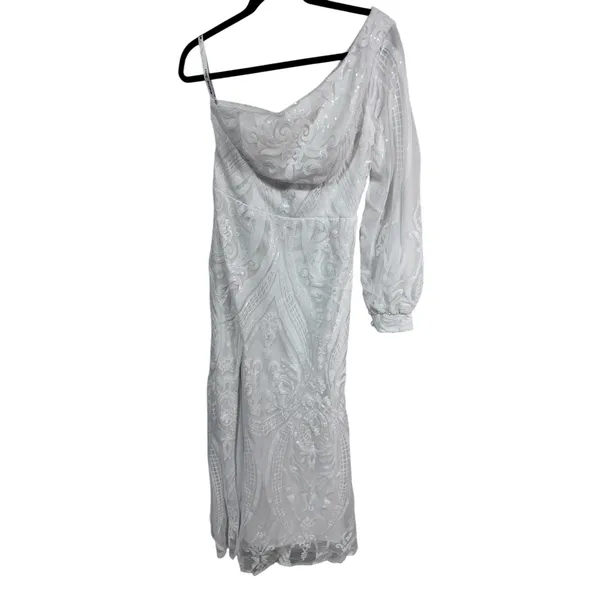 Women's White‎ One Shoulder Lace Sequin Formal Dress Elegant Stunning Bridal 8 - Image 11