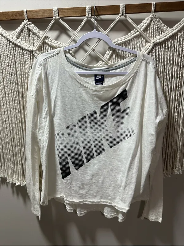 Nike White Long Sleeve Tee with Black Diagonal Logo - Image 4