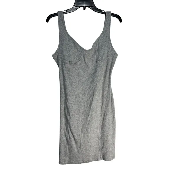 Aerie Ribbed Bustier‎ Mini Dress Grey Cotton Blend Sleeveless Bodycon XL - Image 2