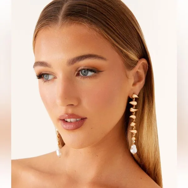 Peppermayo Gold Drop Earrings with Pearl Accent - Image 2
