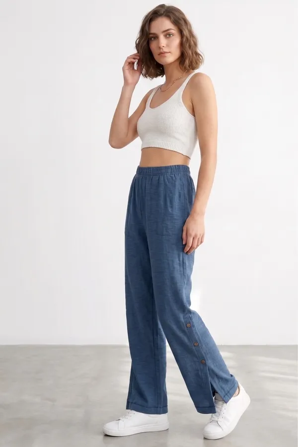 Side Slit Button-Up Cotton Flood Pants | Coastal Street Chic - Image 2