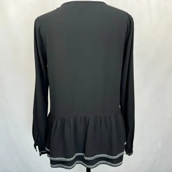 Ann Taylor Loft Top S Black Pin-Tucked Soft Lightweight Peplum - Image 3
