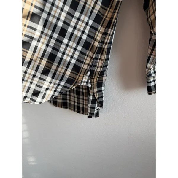 LOFT Womens M Plaid Button Front Shirt Long Sleeve Autumn Fall Cream Brown Black - Image 7